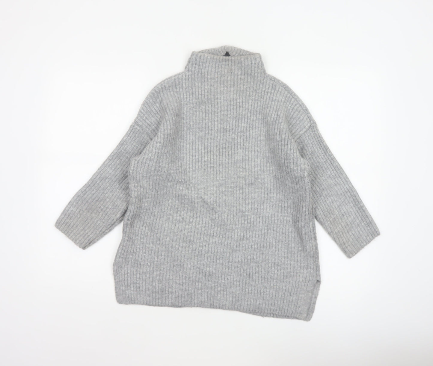 John Rocha Women Grey Size 14 Roll Neck Chunky Knit Jumper