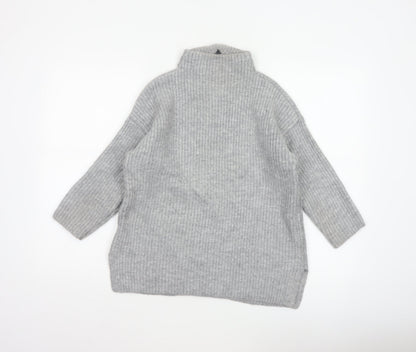 John Rocha Women Grey Size 14 Roll Neck Chunky Knit Jumper