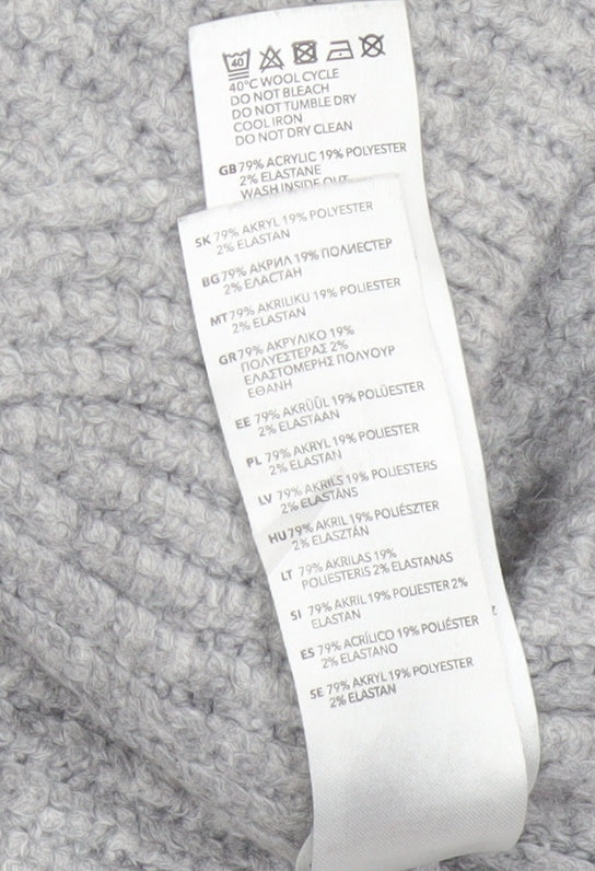 John Rocha Women Grey Size 14 Roll Neck Chunky Knit Jumper