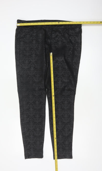 Next Women’s Black Floral Jacquard Skinny Trousers Size 18 Stretch
