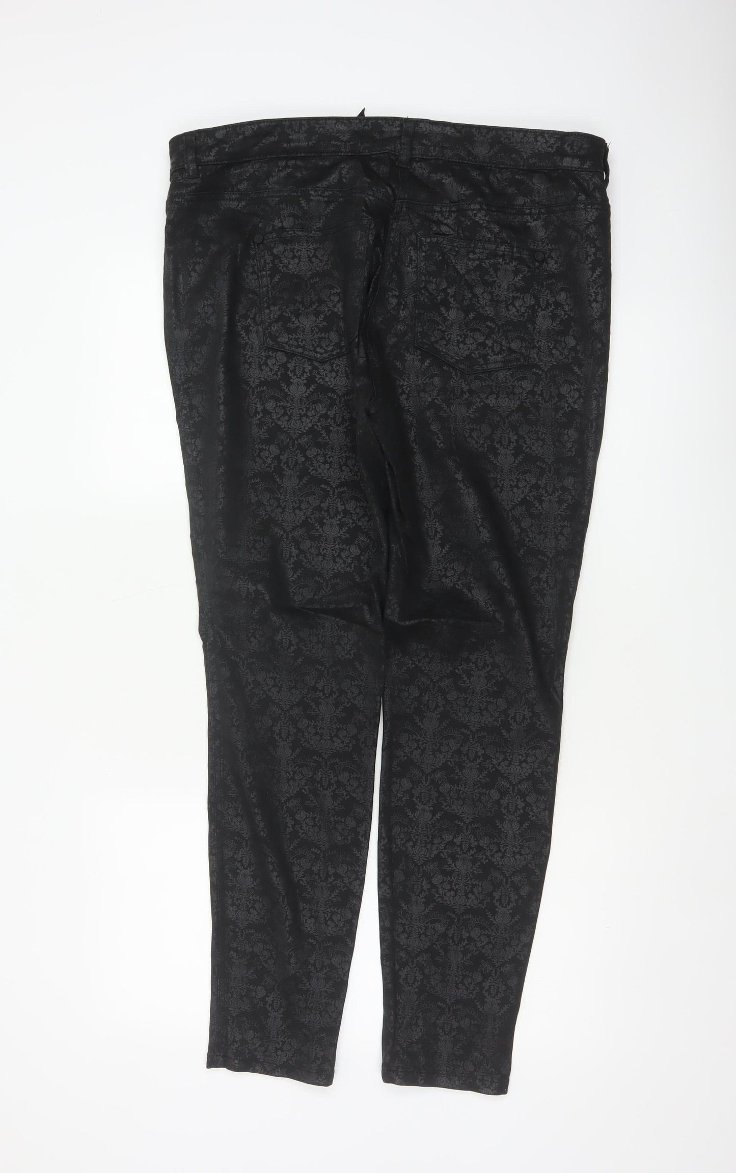 Next Women’s Black Floral Jacquard Skinny Trousers Size 18 Stretch