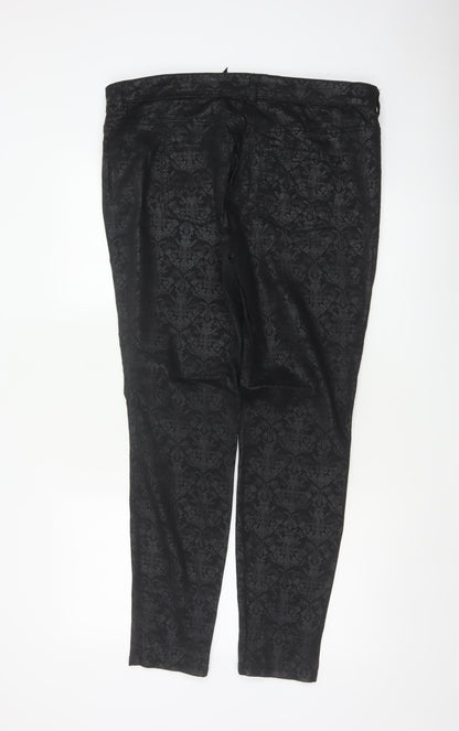 Next Women’s Black Floral Jacquard Skinny Trousers Size 18 Stretch