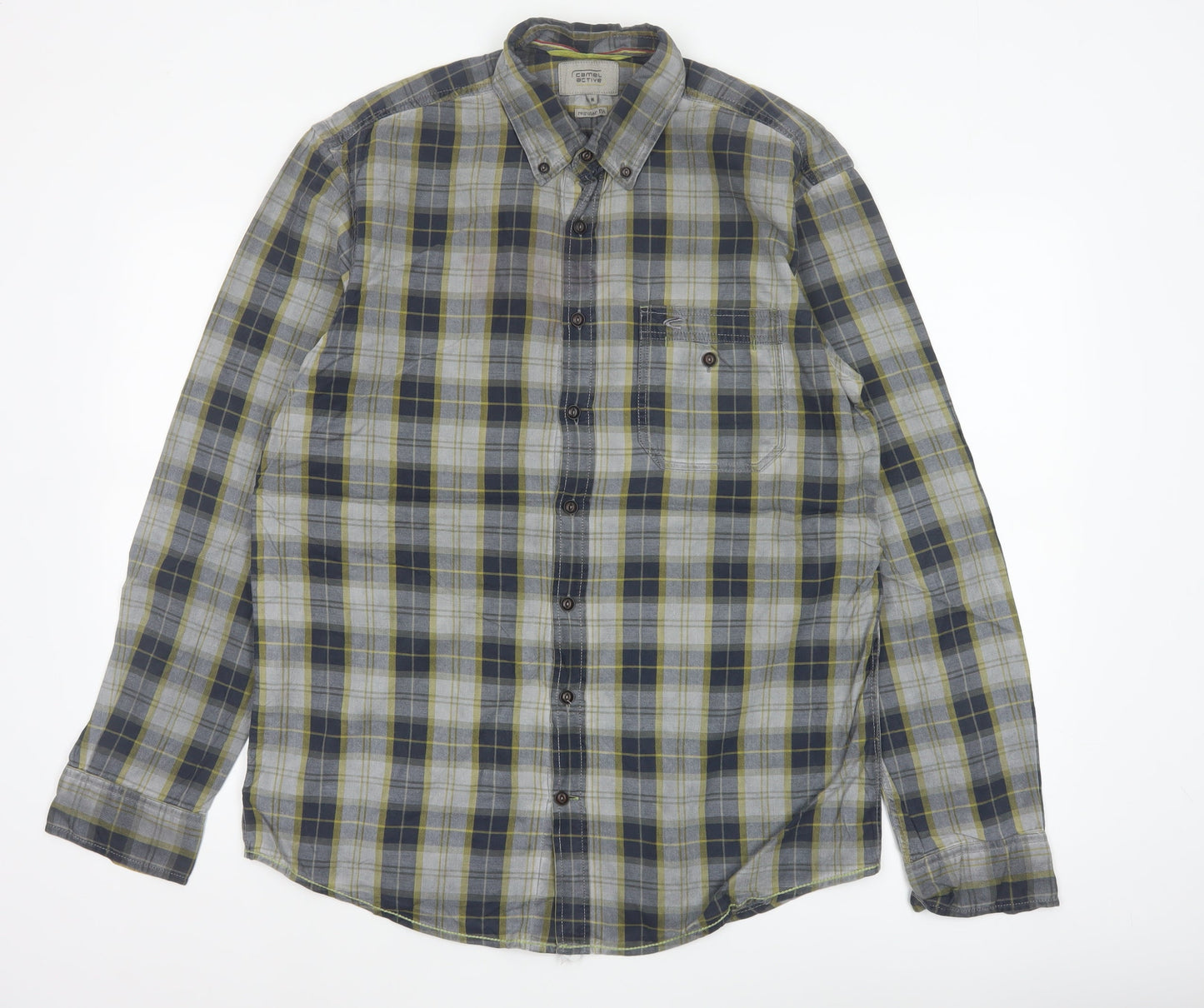 Camel Active Men's Multicoloured M Regular Fit Plaid Button-Down Shirt