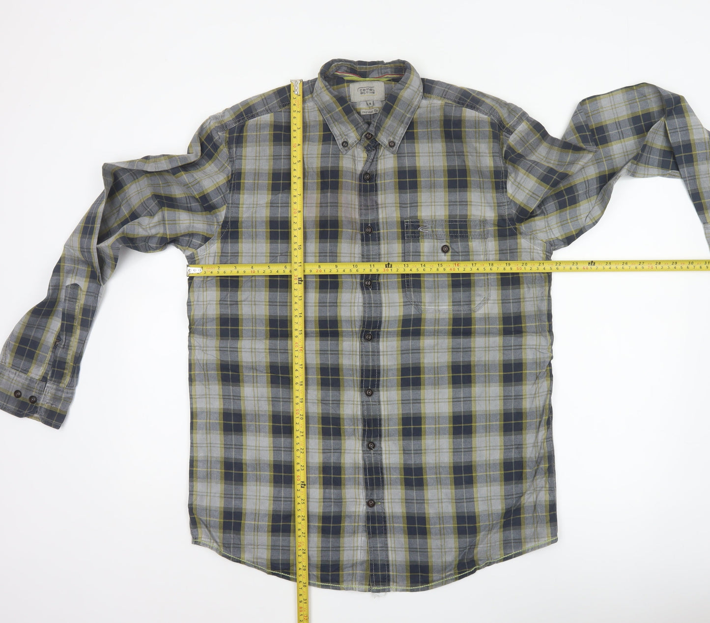 Camel Active Men's Multicoloured M Regular Fit Plaid Button-Down Shirt