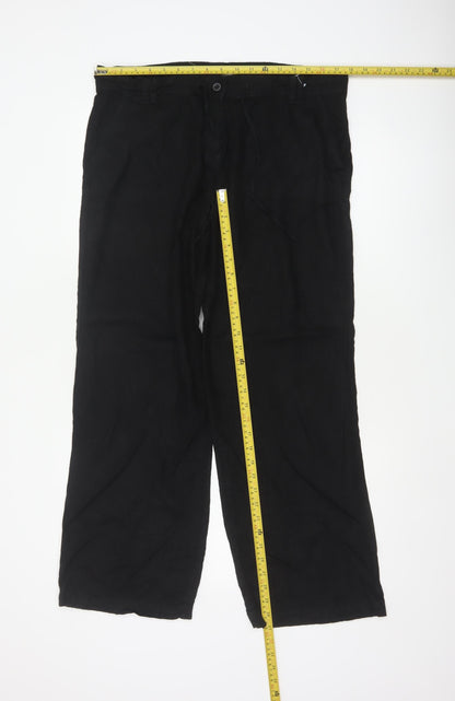 Next Women’s Black UK 14 Linen Blend Straight Trousers Pockets
