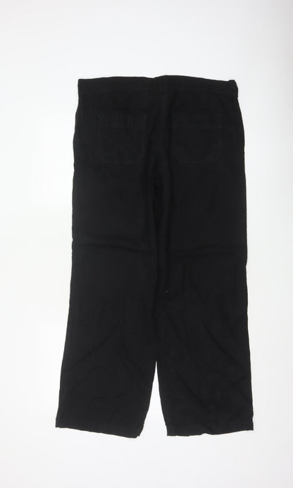Next Women’s Black UK 14 Linen Blend Straight Trousers Pockets