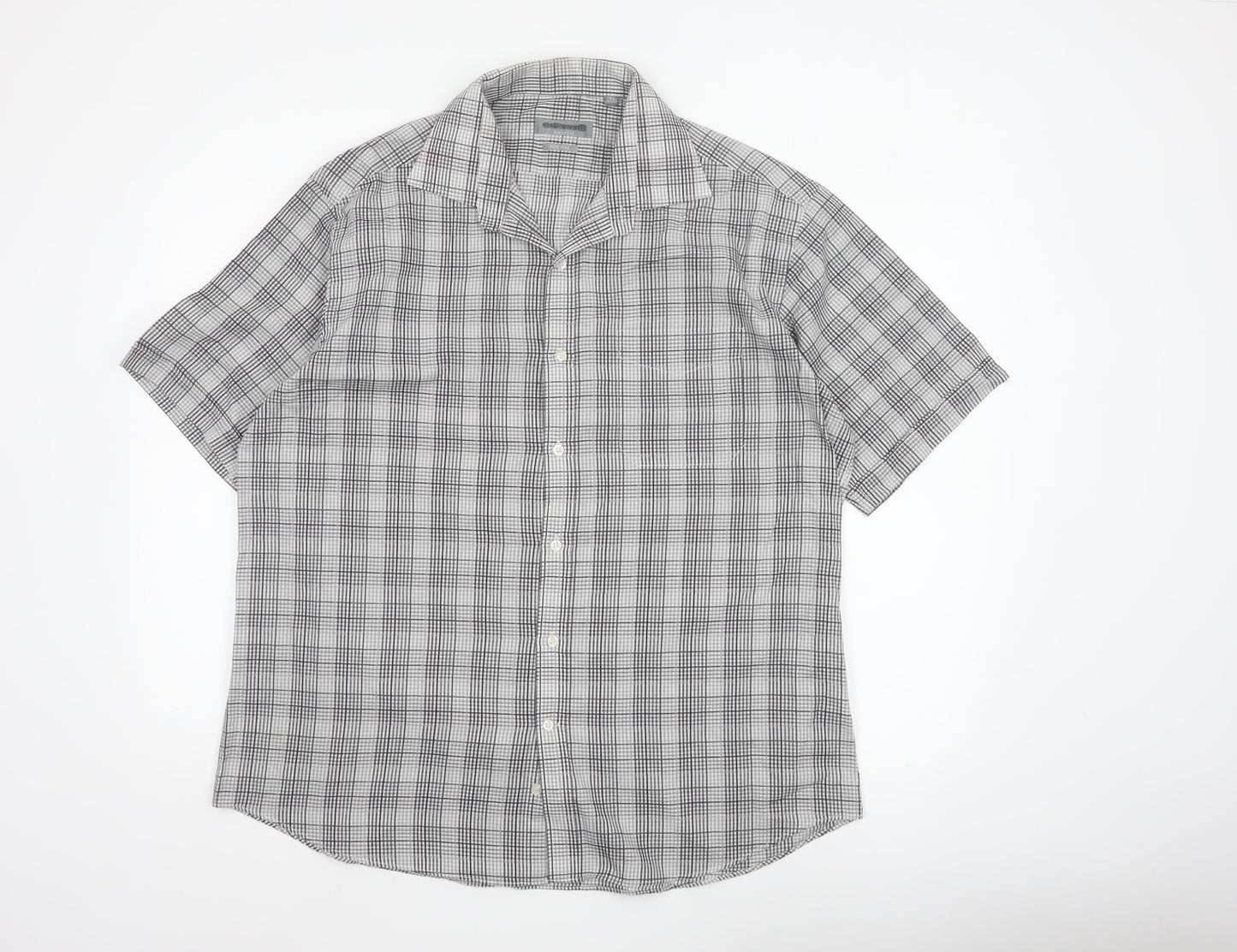 Jack Reid Men Grey Check Short Sleeve Button-Up Shirt 17 Easy Care