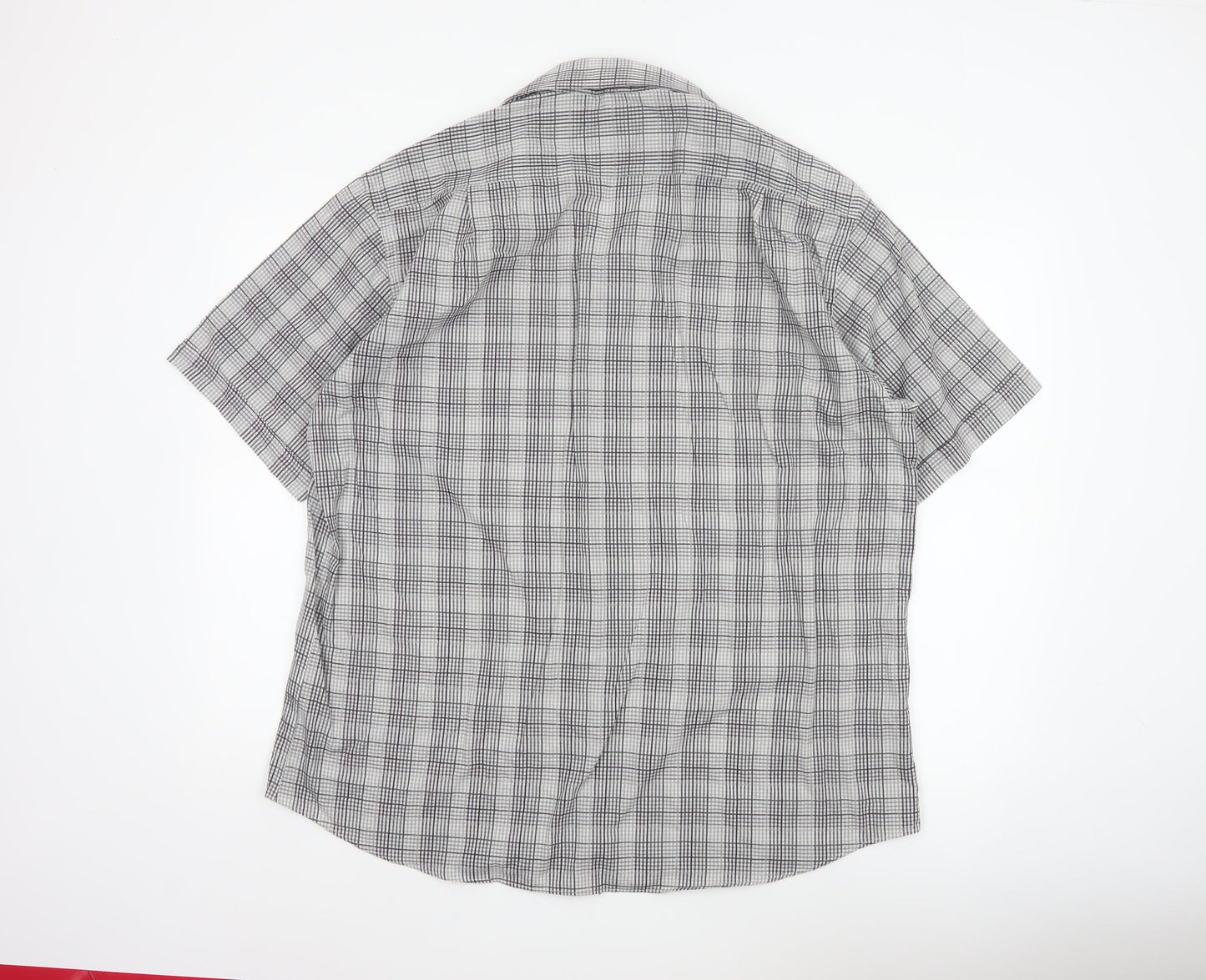Jack Reid Men Grey Check Short Sleeve Button-Up Shirt 17 Easy Care