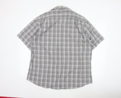 Jack Reid Men Grey Check Short Sleeve Button-Up Shirt 17 Easy Care