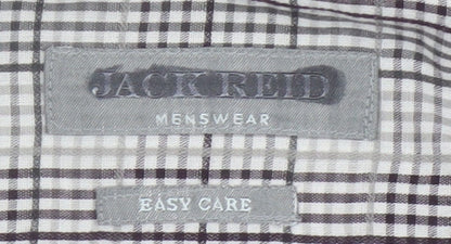 Jack Reid Men Grey Check Short Sleeve Button-Up Shirt 17 Easy Care