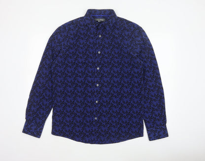 Marks and Spencer Men Blue Floral Button-Up Long Sleeve Shirt Size S