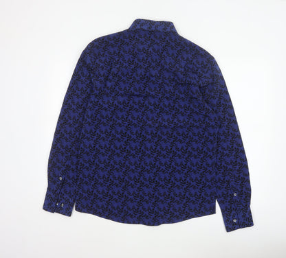 Marks and Spencer Men Blue Floral Button-Up Long Sleeve Shirt Size S