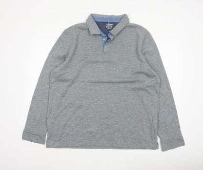 Lands' End Men's Grey XL Long Sleeve Cotton Blend Polo Traditional Fit
