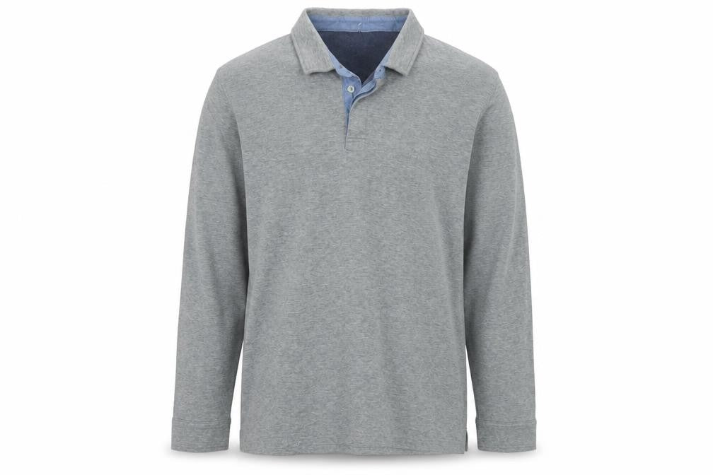 Lands' End Men's Grey XL Long Sleeve Cotton Blend Polo Traditional Fit