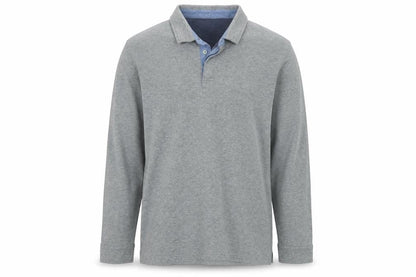 Lands' End Men's Grey XL Long Sleeve Cotton Blend Polo Traditional Fit