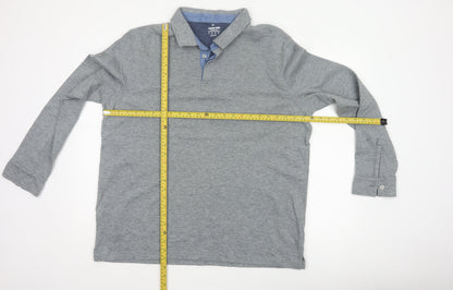 Lands' End Men's Grey XL Long Sleeve Cotton Blend Polo Traditional Fit