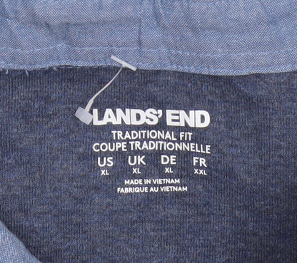 Lands' End Men's Grey XL Long Sleeve Cotton Blend Polo Traditional Fit