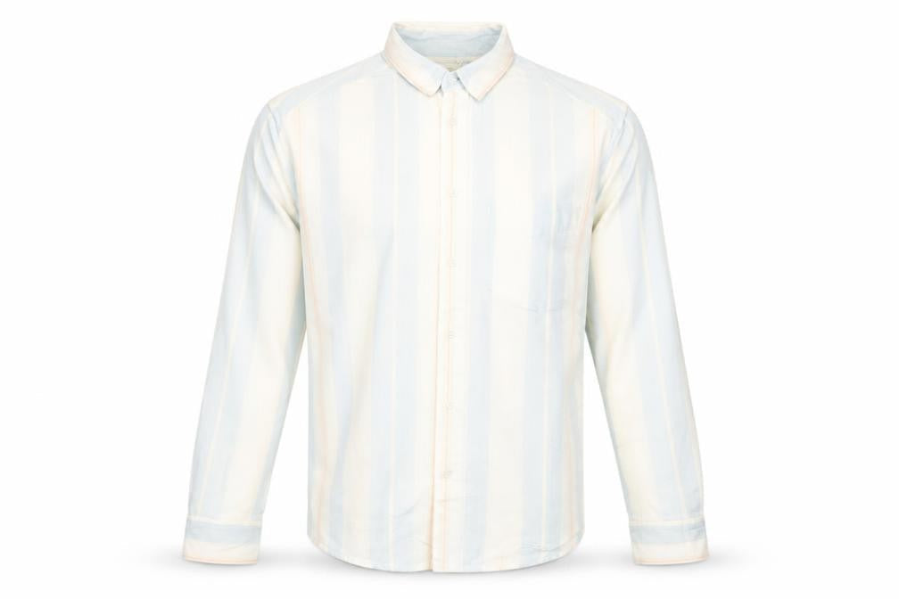 Zara Men Blue Striped Relaxed Fit Cotton Button-Up Shirt M Long Sleeve