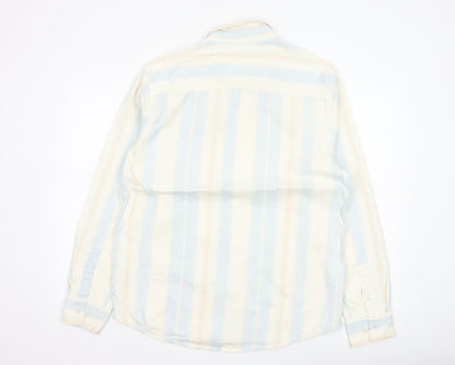Zara Men Blue Striped Relaxed Fit Cotton Button-Up Shirt M Long Sleeve