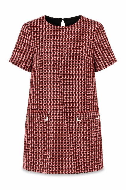 Front view of Dorothy Perkins Women Red Houndstooth UK 10 Shift Dress