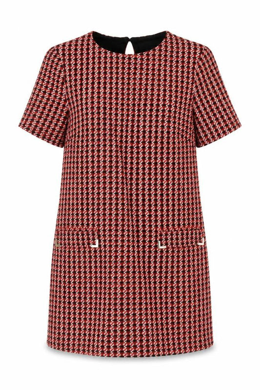 Front view of Dorothy Perkins Women Red Houndstooth UK 10 Shift Dress