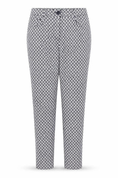 Front view of Dorothy Perkins Women Blue Geometric UK 8 Skinny Stretch Trousers