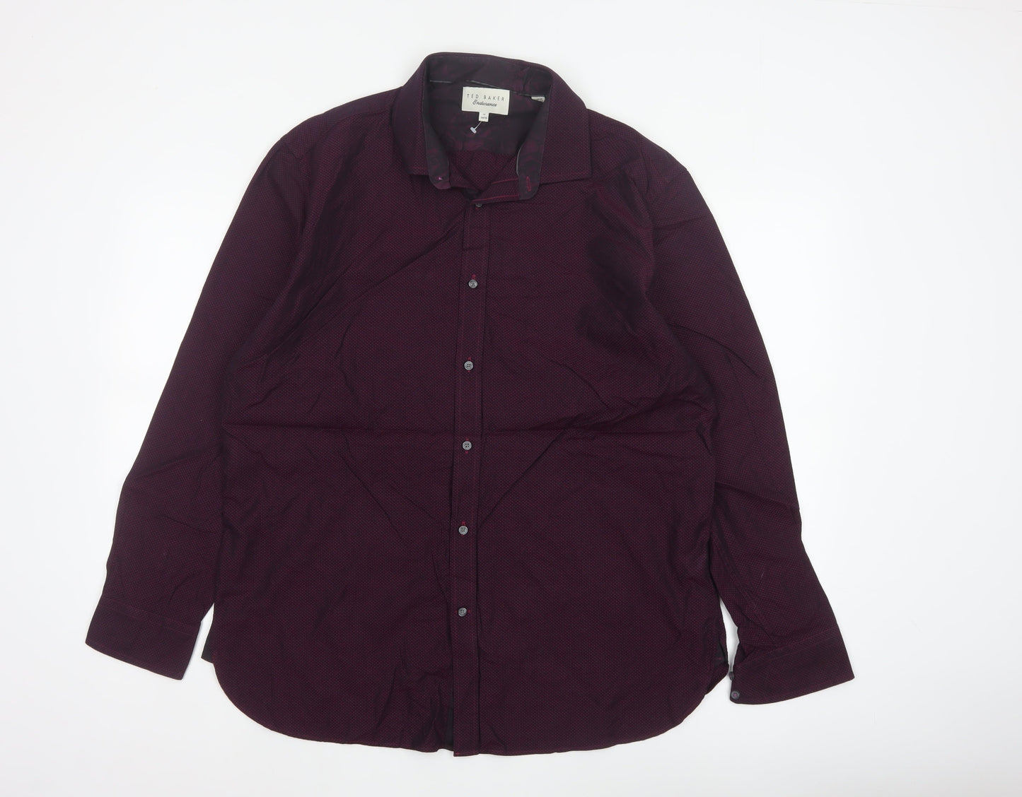 Ted Baker Men Red 17 Cotton Geometric Long Sleeve Button-Up Shirt