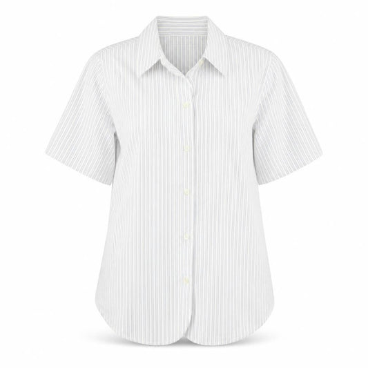 Gap Women White Striped M Button-Up 3/4 Sleeve Shirt