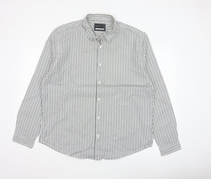 Red Herring Men’s Grey White Striped Cotton Button-Up Shirt XL