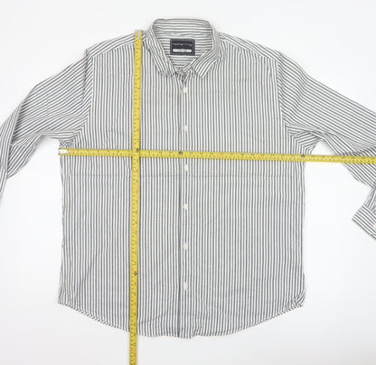 Red Herring Men’s Grey White Striped Cotton Button-Up Shirt XL