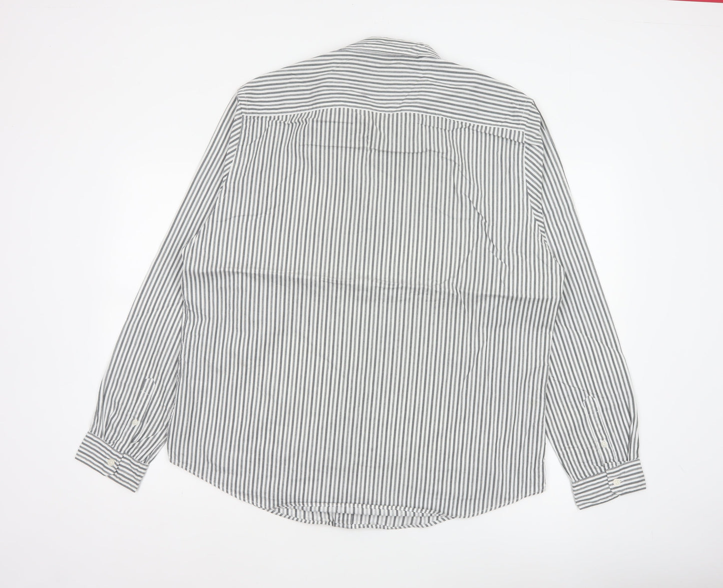 Red Herring Men’s Grey White Striped Cotton Button-Up Shirt XL