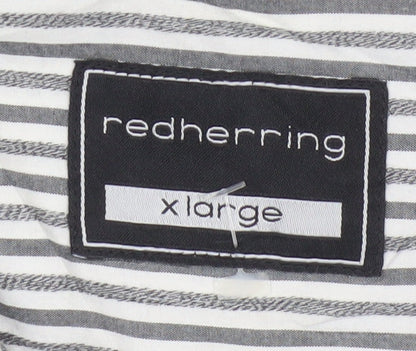 Red Herring Men’s Grey White Striped Cotton Button-Up Shirt XL