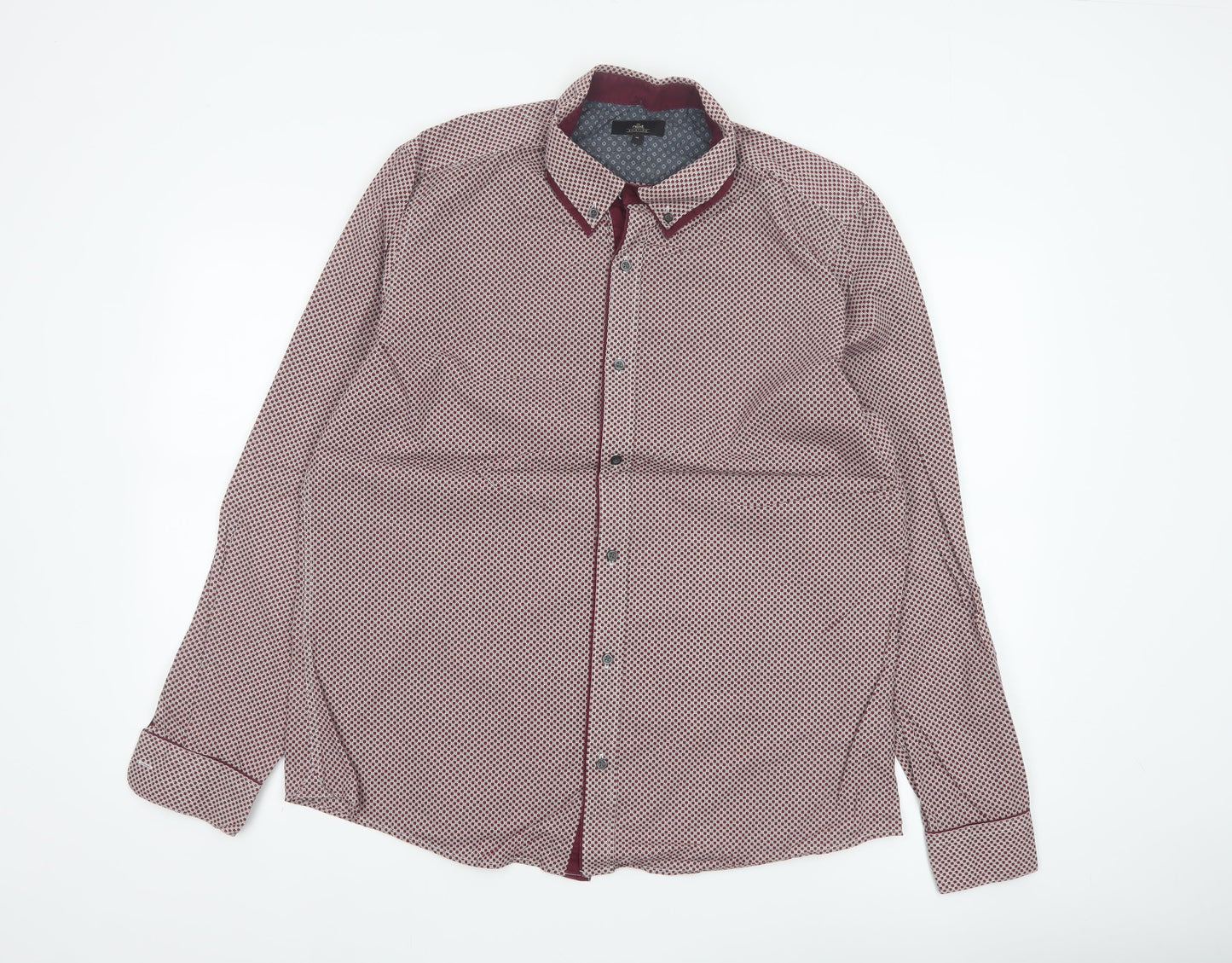 Next Men’s Red Geometric Print Cotton Button-Down Shirt XL
