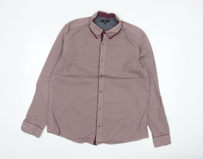 Next Men’s Red Geometric Print Cotton Button-Down Shirt XL