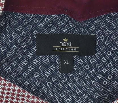 Next Men’s Red Geometric Print Cotton Button-Down Shirt XL