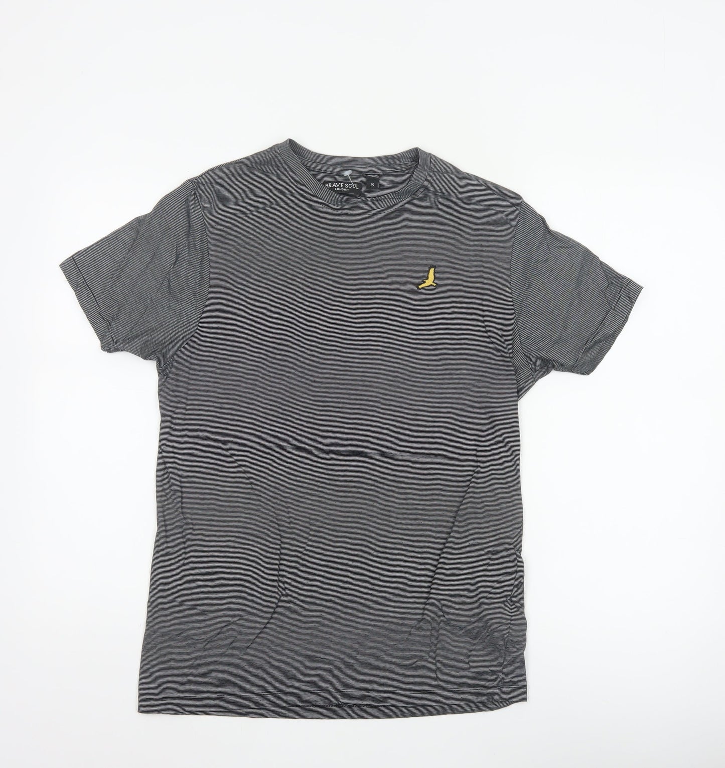 Brave Soul Men's Black Striped Bird Logo Crew Neck T-Shirt Size S