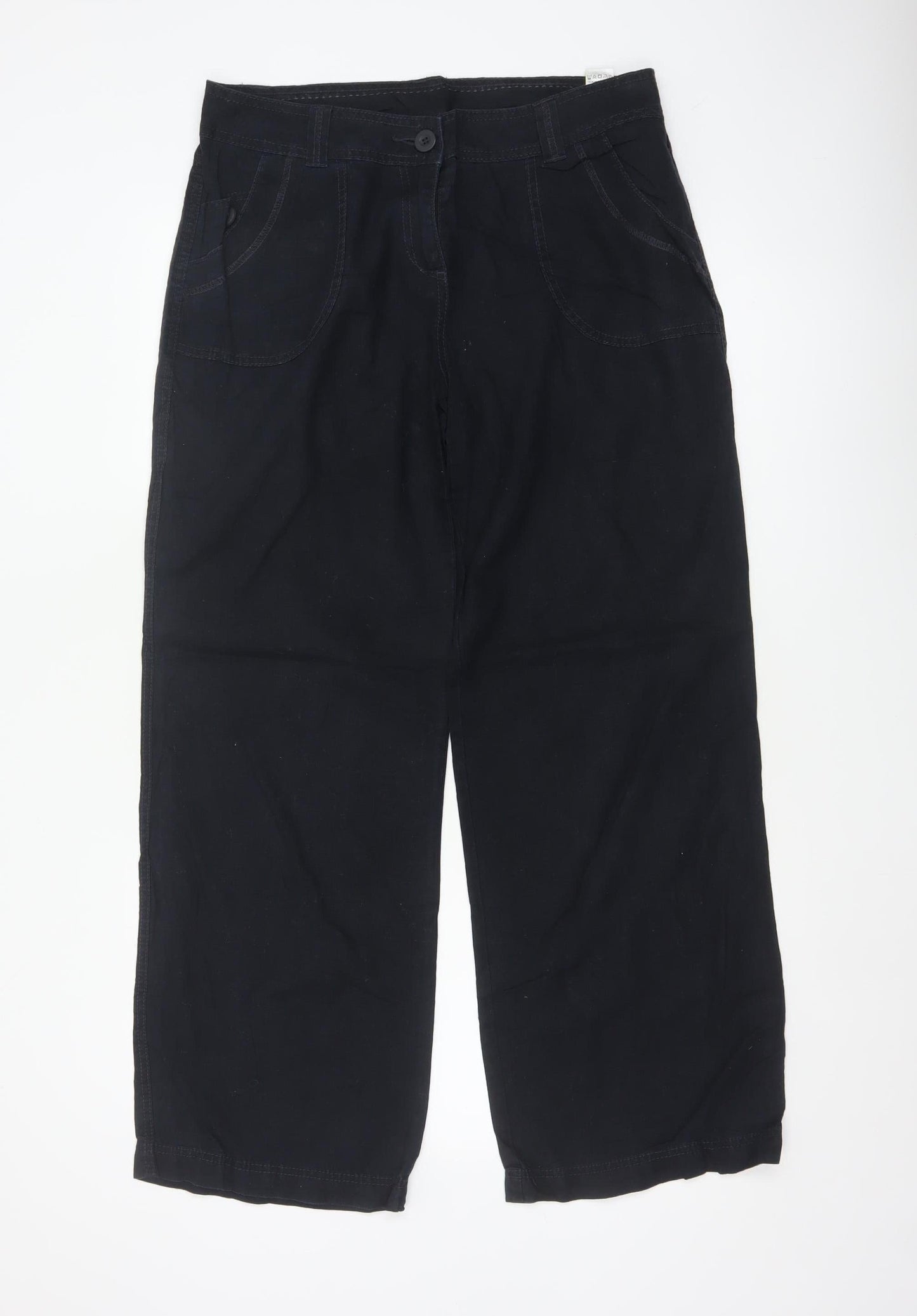Marks & Spencer Women Black Linen Cotton Straight Trousers UK 12