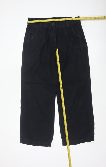 Marks & Spencer Women Black Linen Cotton Straight Trousers UK 12