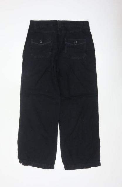 Marks & Spencer Women Black Linen Cotton Straight Trousers UK 12