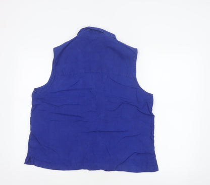 Marks & Spencer Women Blue UK 14 Linen Sleeveless Button-Up Blouse