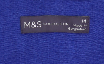 Marks & Spencer Women Blue UK 14 Linen Sleeveless Button-Up Blouse