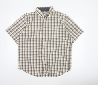 Marks and Spencer Men Beige Check Short Sleeve Button-Down Shirt L