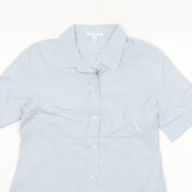 GAP Women Blue Striped S Short Sleeve Collared Button-Up Shirt