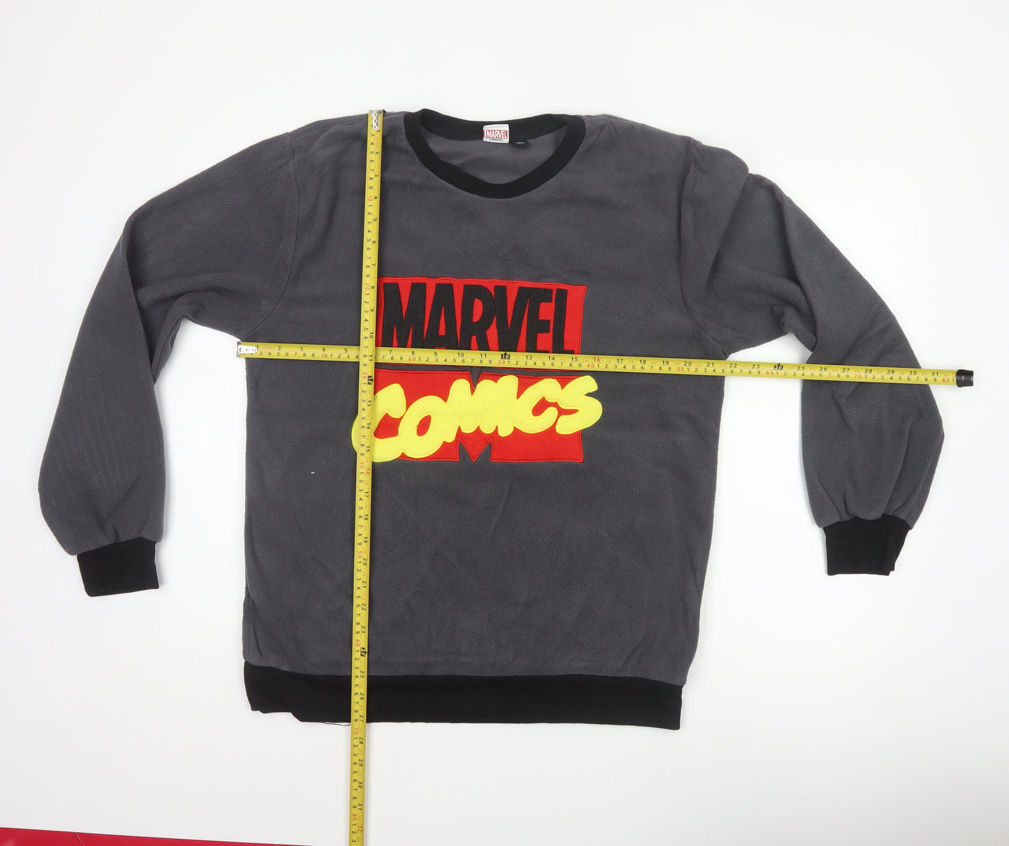Marvel Mens Grey M Fleece Pyjama Top Comics Logo Long Sleeve