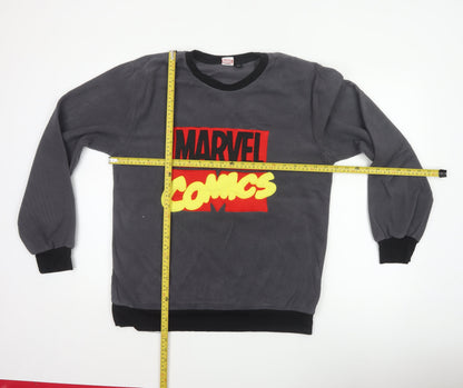 Marvel Mens Grey M Fleece Pyjama Top Comics Logo Long Sleeve