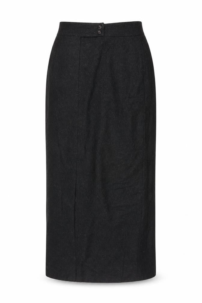 Front view of Canda C&A Women's Black UK 12 Wool Blend Long Pencil Skirt Lined
