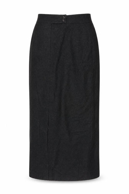 Front view of Canda C&A Women's Black UK 12 Wool Blend Long Pencil Skirt Lined
