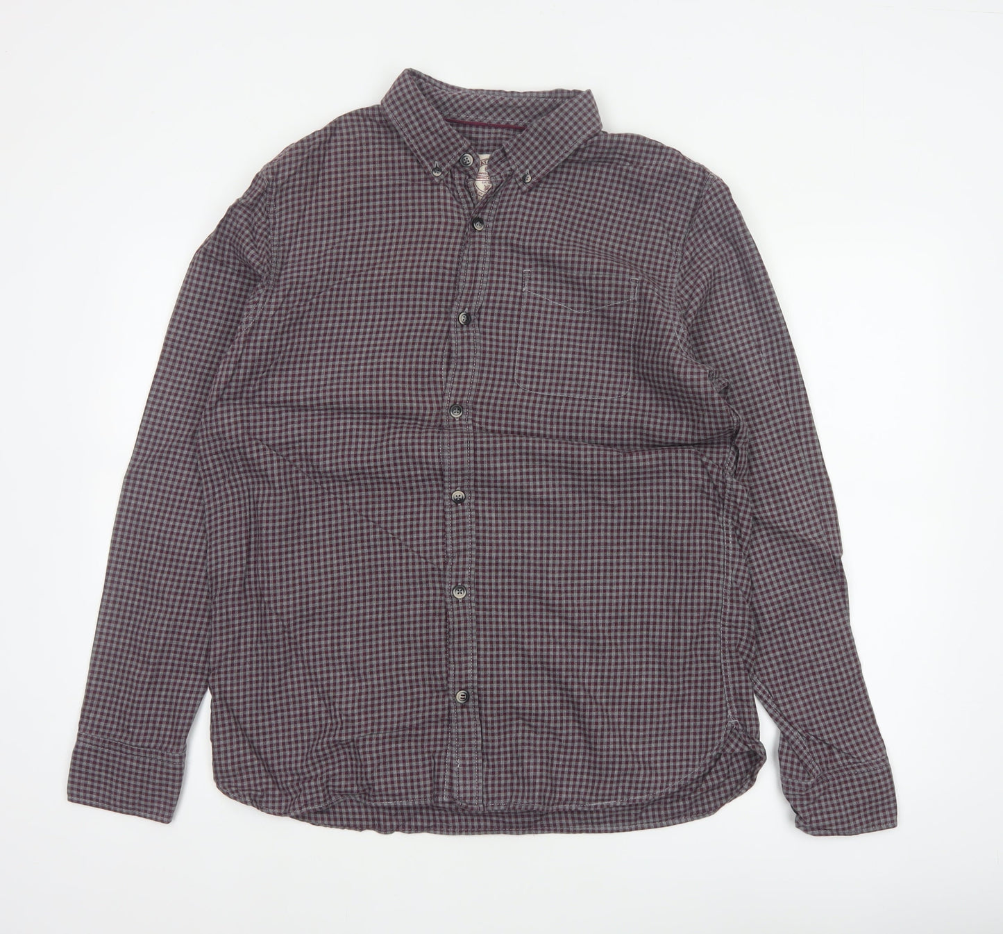 Fat Face Men’s Purple Check Cotton Button-Down Shirt Size M