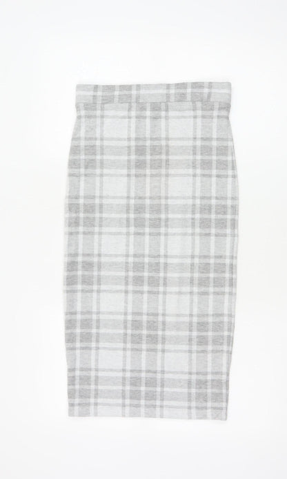 River Island Women Grey Check High Waist Pencil Skirt UK 8