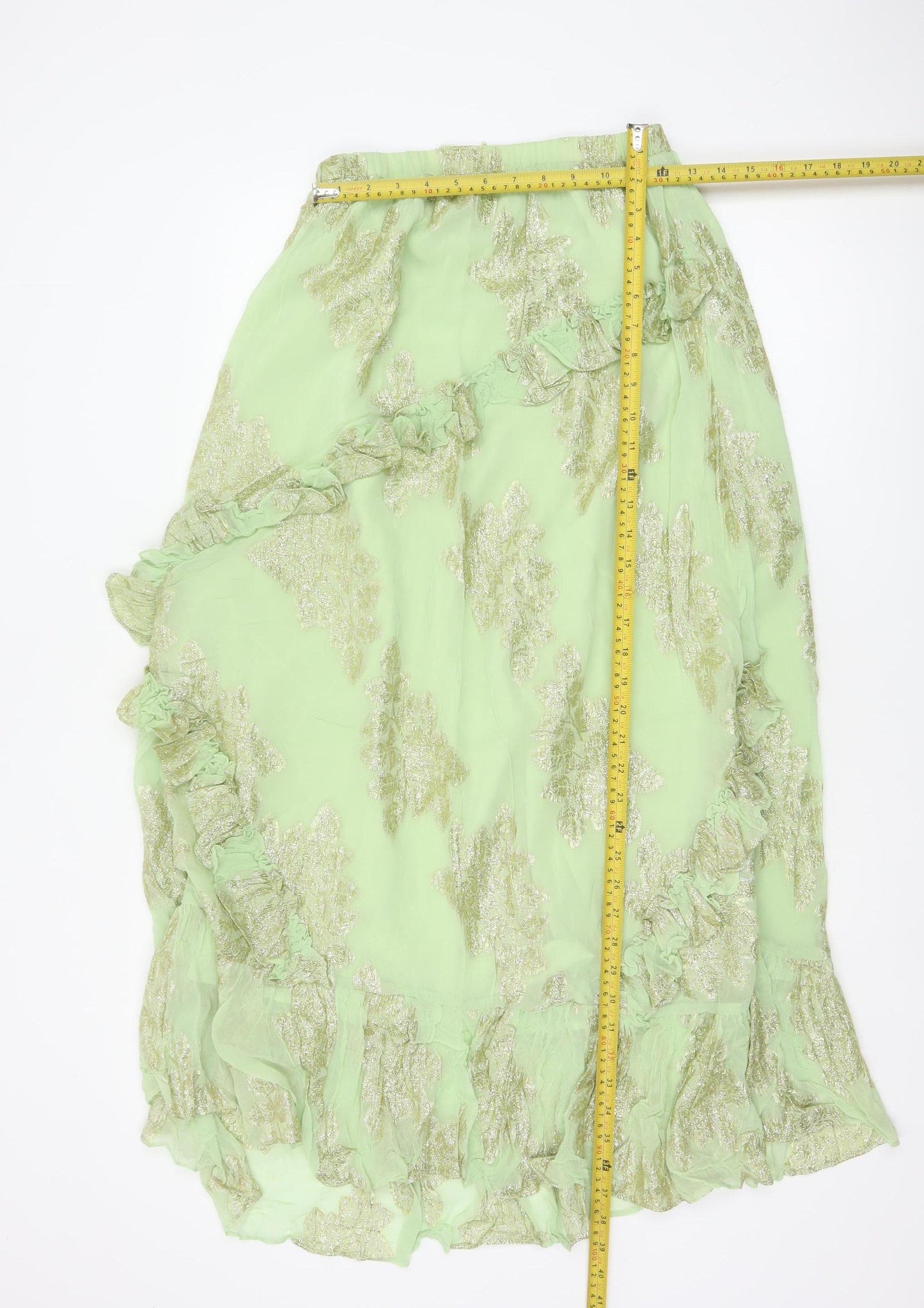 ASOS Design Women Green UK 8 Ruffle Wrap Knee Skirt Metallic Floral